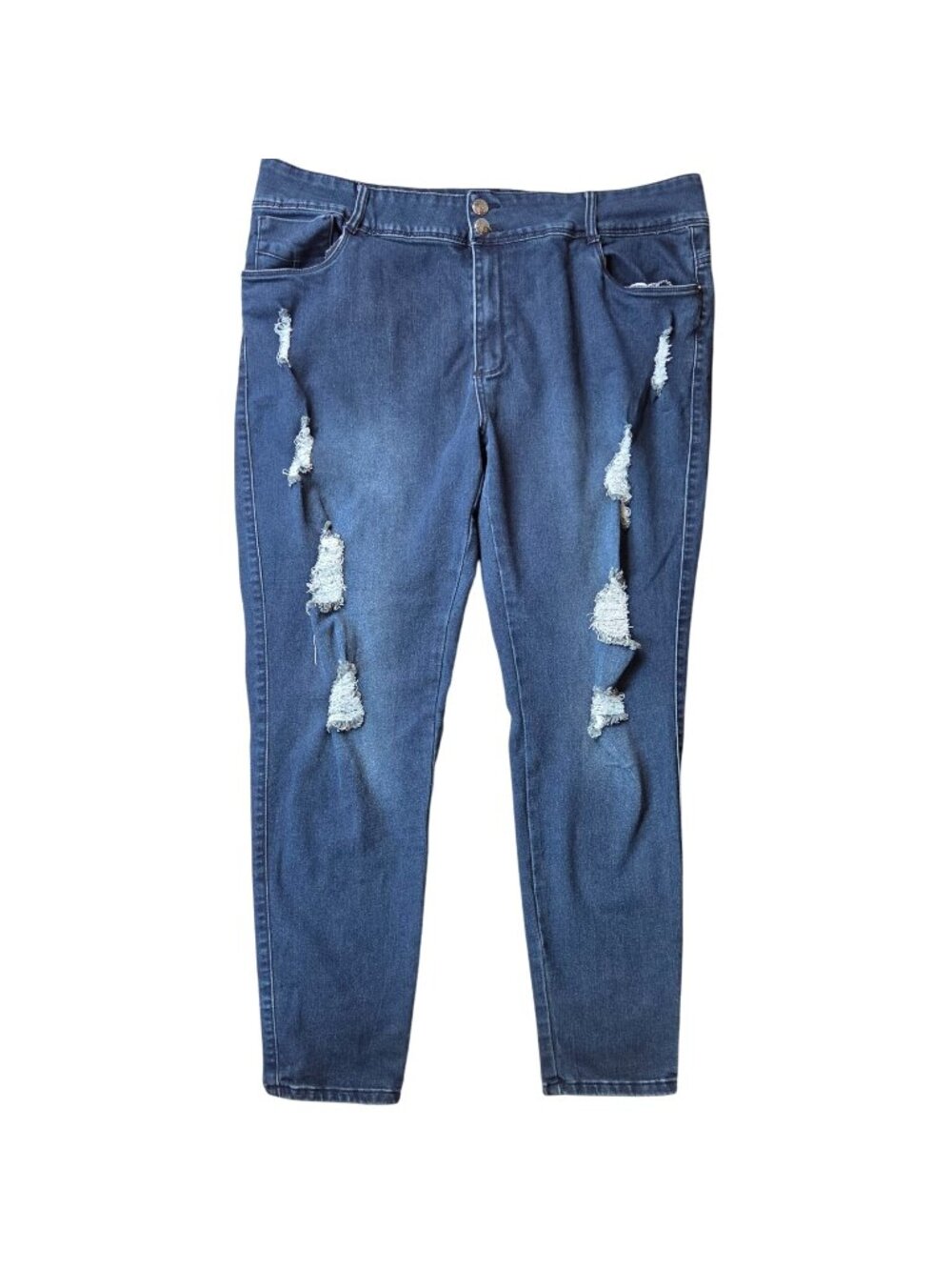 Hybrid & Company Womens Plus Size Distressed Jeans Size 22 Classic Blue Denim
